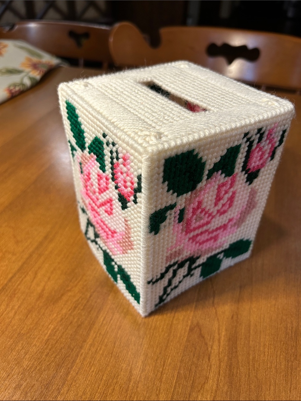 Handmade Cream and Pink Floral Tissue Box Cover - Decorative Home Accent
